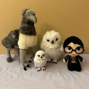 4 pc Harry Potter Bundle / 2 Animatronic Hedwigs, Buckbeak and Harry Plush